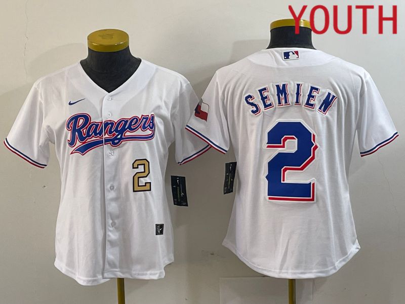 Youth Texas Rangers 2 Semien White Game Nike 2024 MLB Jersey style 4